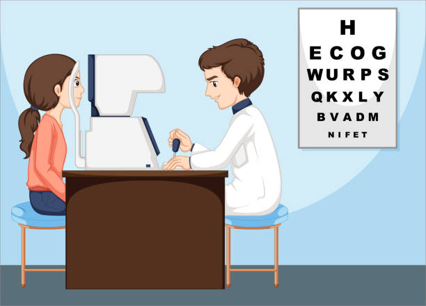 Eye doctor and patient in the clinic illustration Vision Testing Aizawl